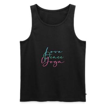 love, peace, yoga,schrift,pastell,bunt - Männer Premium Bio Tank Top - Schwarz - Vorne - Michal (187cm)