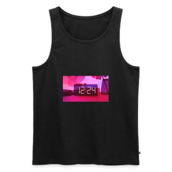 Time – 12:24 PM - Men's Premium Organic Tank Top - black - Front - AI Model Male 178 light (178cm)