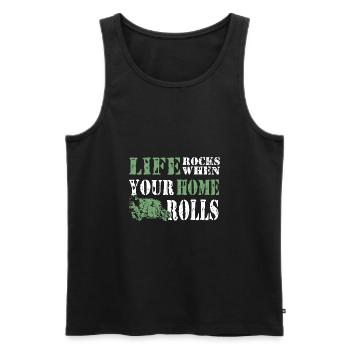 Camper Camping Life rocks when your home rolls - Männer Premium Bio Tank Top - Schwarz - Vorne - Michal (187cm)