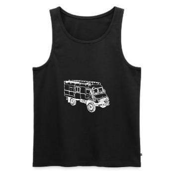 Unimog - Oldtimer - Tout-terrain - Pompiers - Débardeur bio Premium Homme - noir - Devant - AI Model Male 178 light (178cm)