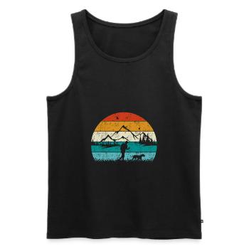 Wandern mit Hund Vintage Retro - Männer Premium Bio Tank Top - Schwarz - Vorne - Michal (187cm)