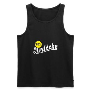 100% ardèche Cadeau humour personnalisé - Débardeur bio Premium Homme - noir - Devant - Michal (187cm)