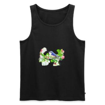 grand, oiseau, fleurs, aquarelle - Débardeur bio Premium Homme - noir - Devant - AI Model Male 178 light (178cm)