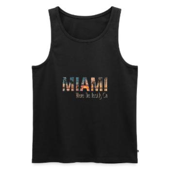 Miami - Où la chaleur est au rendez-vous - Débardeur bio Premium Homme - noir - Devant - AI Model Male 178 light (178cm)