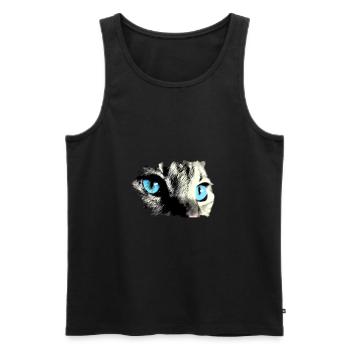 Chat aux yeux bleus ! belle idée de cadeau - Débardeur bio Premium Homme - noir - Devant - AI Model Male 178 light (178cm)