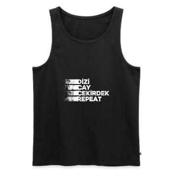 Dizi Cay Cekirdek Repeat Turkish sayings funny - Men's Premium Organic Tank Top - black - Front - AI Model Male 178 light (178cm)
