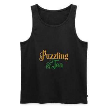 Puzzling and Drinking Tea Relaxing Jigsaw - Men's Premium Organic Tank Top - black - Front - AI Model Male 178 light (178cm)