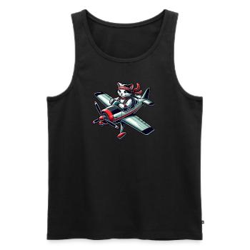 Katze Pilot Propeller Flugzeug Fliegen - Männer Premium Bio Tank Top - Schwarz - Vorne - AI Model Male 178 light (178cm)
