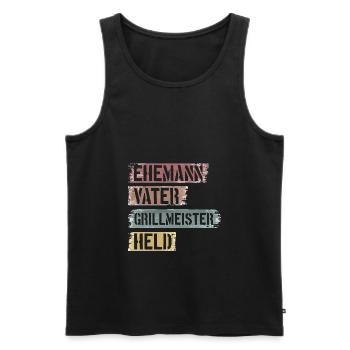 EHEMANN PAPA GRILLMEISTER HELD - Geschenkidee - Männer Premium Bio Tank Top - Schwarz - Vorne - Michal (187cm)