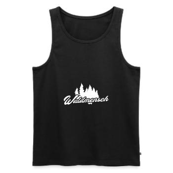 Waldmensch Schriftzug Wald Silhouette - Männer Premium Bio Tank Top - Schwarz - Vorne - Michal (187cm)