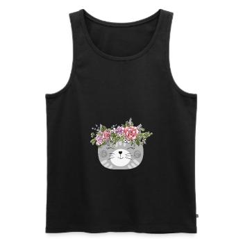 Flower Crown Cat Design - Cat with flower wreath - Men's Premium Organic Tank Top - black - Front - AI Model Male 178 light (178cm)
