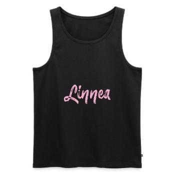 Linnea,nom,écriture manuscrite,rose,police - Débardeur bio Premium Homme - noir - Devant - Michal (187cm)