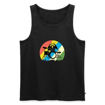 Singe à la batterie cadeau musique zoo - Débardeur bio Premium Homme - noir - Devant - Michal (187cm)