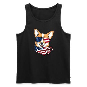 4 juillet Fête de l'indépendance États-Unis Amérique Corgi Dog - Débardeur bio Premium Homme - noir - Devant - AI Model Male 178 light (178cm)