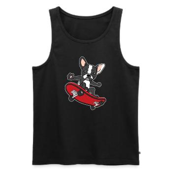 Cadeau de planche à roulettes de patineur chien Boston Terrier - Débardeur bio Premium Homme - noir - Devant - Michal (187cm)