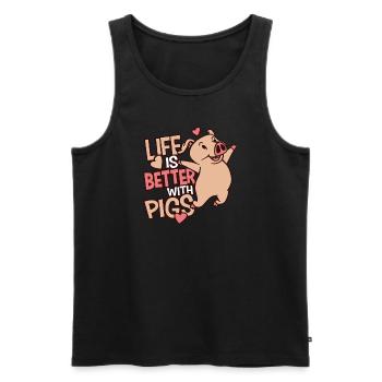 Cadeau pour les amoureux des porcs Cochon mignon - Débardeur bio Premium Homme - noir - Devant - AI Model Male 178 light (178cm)