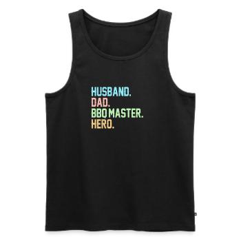 Husband Dad BBQ Master Hero Grillen Vater Papa - Männer Premium Bio Tank Top - Schwarz - Vorne - AI Model Male 178 light (178cm)