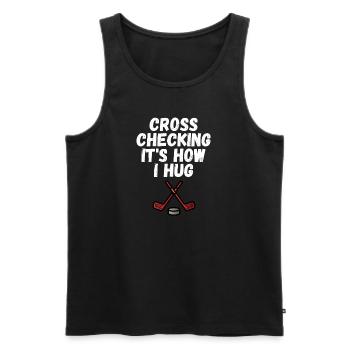 Hockey Men Women Cross Checking It s How I Hug - Männer Premium Bio Tank Top - Schwarz - Vorne - Michal (187cm)