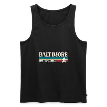 Baltimore - Männer Premium Bio Tank Top - Schwarz - Vorne - AI Model Male 178 light (178cm)
