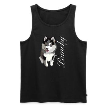 Pomsky Pomeranian Husky Chiot - Débardeur bio Premium Homme - noir - Devant - AI Model Male 178 light (178cm)