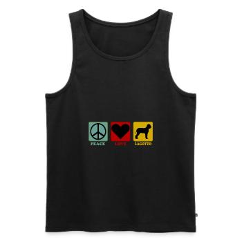Lagotto Romagnolo Peace Love - Men's Premium Organic Tank Top - black - Front - AI Model Male 178 light (178cm)