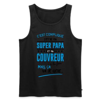papa couvreur - Débardeur bio Premium Homme - noir - Devant - AI Model Male 178 light (178cm)