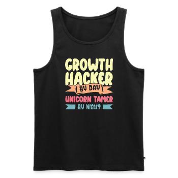 Growth Hacker By Day Unicorn Tamer By Night - Männer Premium Bio Tank Top - Schwarz - Vorne - AI Model Male 178 light (178cm)