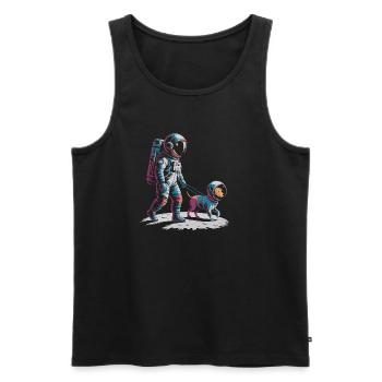Astronaute qui promène son chien - Débardeur bio Premium Homme - noir - Devant - Michal (187cm)