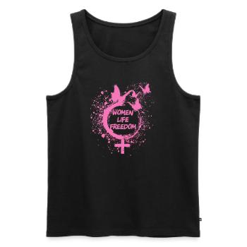 woman life freedom, schmetterlinge,iran,rosa - Männer Premium Bio Tank Top - Schwarz - Vorne - Michal (187cm)