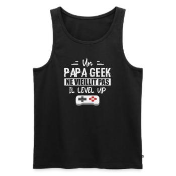 Un Papa Geek Ne Vieillit Pas - Fêtes des pères - Débardeur bio Premium Homme - noir - Devant - Michal (187cm)