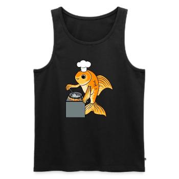 Citation ironique de Goldfish Chef, cuisine de - Débardeur bio Premium Homme - noir - Devant - AI Model Male 178 light (178cm)