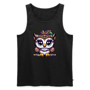 Mardi Gras Eule: Perlen und Maske - Männer Premium Bio Tank Top - Schwarz - Vorne - AI Model Male 178 light (178cm)