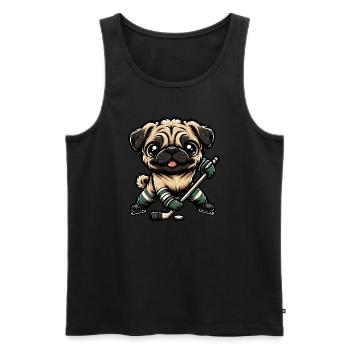 Carlin de hockey sur glace, chien en tenue de joueur - Débardeur bio Premium Homme - noir - Devant - Michal (187cm)