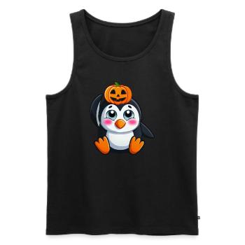 Mignon Halloween Pingouin Citrouille Dessin Animé Design - Débardeur bio Premium Homme - noir - Devant - Michal (187cm)