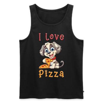 Chien J’aime la pizza Dire Humour drôle Dessin animé - Débardeur bio Premium Homme - noir - Devant - AI Model Male 178 light (178cm)