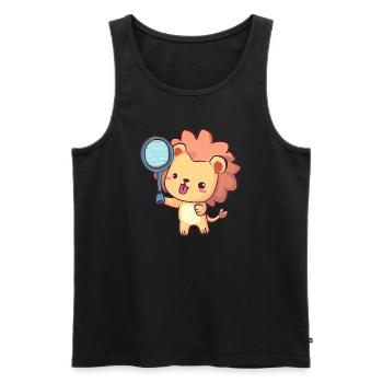 Tennis spielender Löwe - Männer Premium Bio Tank Top - Schwarz - Vorne - AI Model Male 178 light (178cm)