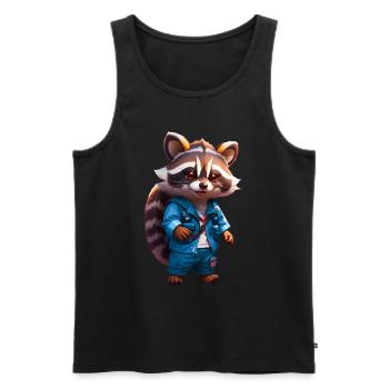 Happy Chibi raccoon racoon in jeans - Men's Premium Organic Tank Top - black - Front - AI Model Male 178 light (178cm)