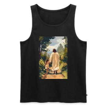 Jesus walks with a little girl, - Men's Premium Organic Tank Top - black - Front - Michal (187cm)