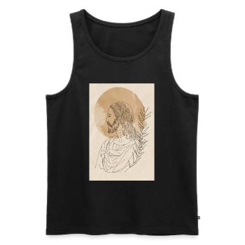 Impression d’art Jésus Lignes Simples, Moderne - Débardeur bio Premium Homme - noir - Devant - AI Model Male 178 light (178cm)