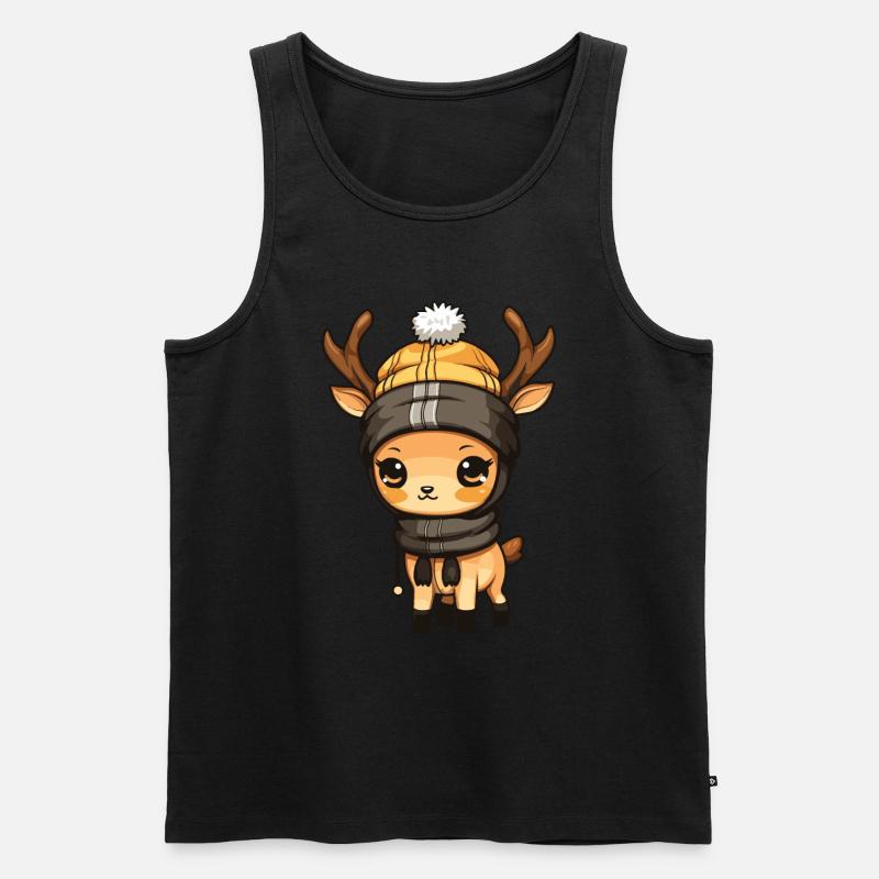 Reh Geweih Winter Comic - Männer Premium Bio Tank Top - Schwarz