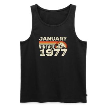 Janvier 1977 Vintage Anniversaire 1977, Né en 1977 - Débardeur bio Premium Homme - noir - Devant - Michal (187cm)