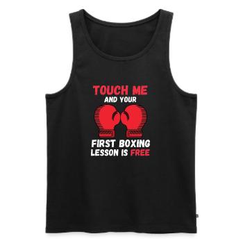 TouchEz-moi et votre première leçon de boxe est gratuite - Débardeur bio Premium Homme - noir - Devant - Michal (187cm)