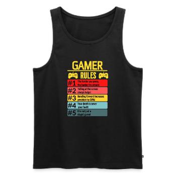 T-shirt Funny gamer rules pour gamer et nerds - Débardeur bio Premium Homme - noir - Devant - AI Model Male 178 light (178cm)