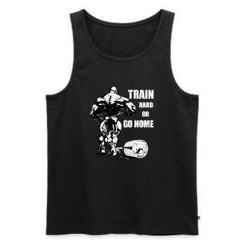 Entraînez-vous dur ou rentrez à la maison - Débardeur bio Premium Homme - noir - Devant - AI Model Male 178 light (178cm)