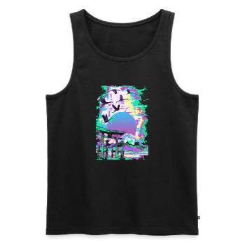 Paysage japonais sur bois Vaporwave Esthétique - Débardeur bio Premium Homme - noir - Devant - Michal (187cm)