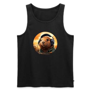 Lustiges Capybara, Wasserschwein mit Kopfhörer - Männer Premium Bio Tank Top - Schwarz - Vorne - AI Model Male 178 light (178cm)