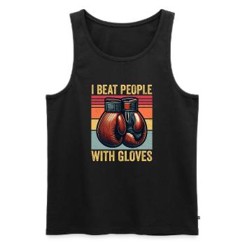 I Beat People With Gloves Boxing Lover Vintage - Men's Premium Organic Tank Top - black - Front - Michal (187cm)