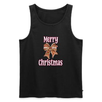 Noeud en pain d’épice avec lettrage Joyeux Noël - Débardeur bio Premium Homme - noir - Devant - Michal (187cm)