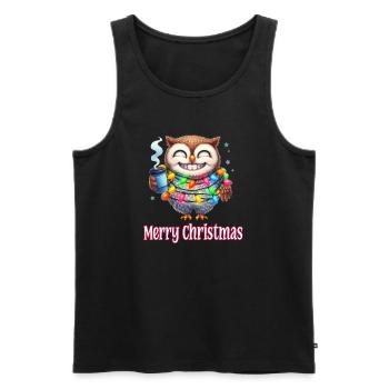 Funny Owl with Coffee Mug Merry Christmas - Men's Premium Organic Tank Top - black - Front - Michal (187cm)