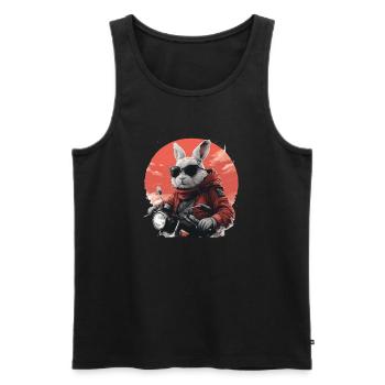 Lapin drôle, lapin de Pâques sur moto - Débardeur bio Premium Homme - noir - Devant - Michal (187cm)